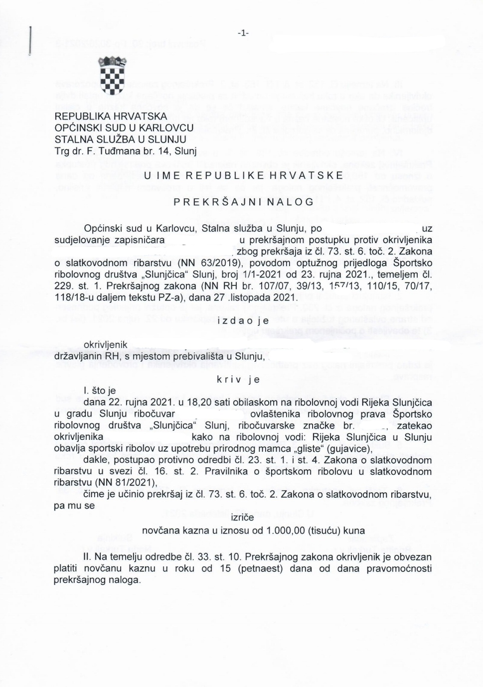 Kazna za ribolov nedopuštenim mamcem